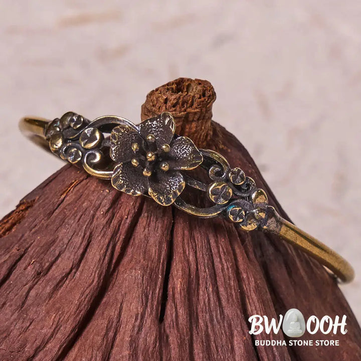 Buddha Stones Flowers Leaves Copper Brass Luck Healing Cuff Bracelet Bangle - BWOOOH - Bracelet Bangle
