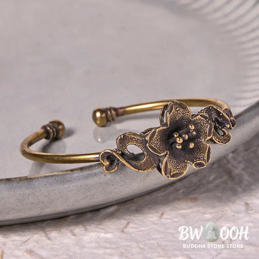 Buddha Stones Flowers Leaves Copper Brass Luck Healing Cuff Bracelet Bangle - BWOOOH - Bracelet Bangle