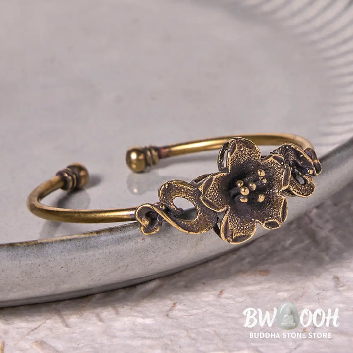 Buddha Stones Flowers Leaves Copper Brass Luck Healing Cuff Bracelet Bangle - BWOOOH - Bracelet Bangle