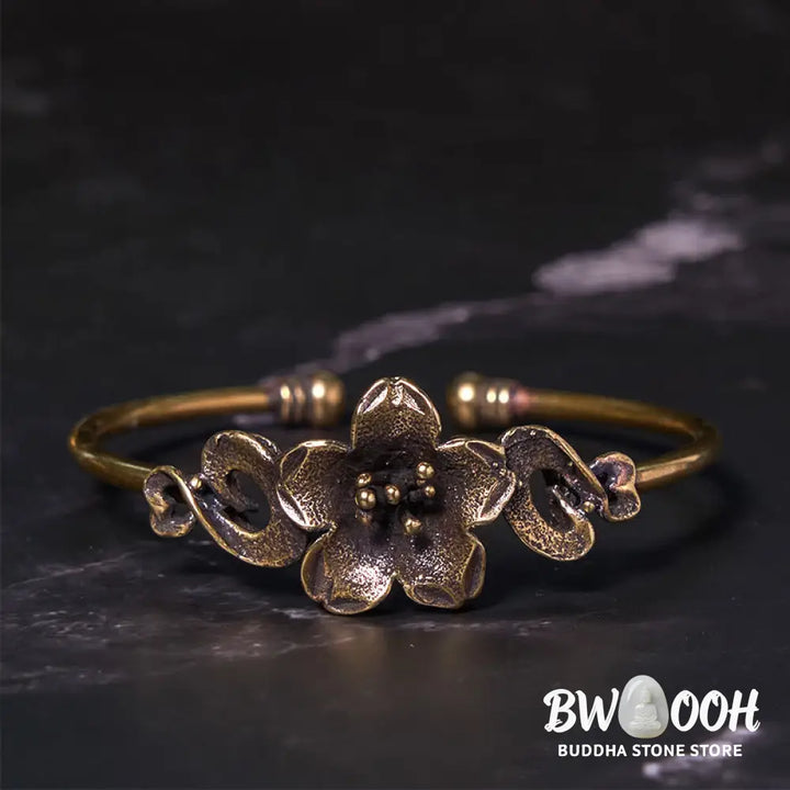 Buddha Stones Flowers Leaves Copper Brass Luck Healing Cuff Bracelet Bangle - BWOOOH - Bracelet Bangle