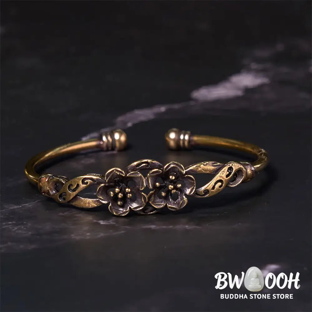 Buddha Stones Flowers Leaves Copper Brass Luck Healing Cuff Bracelet Bangle - BWOOOH - Bracelet Bangle
