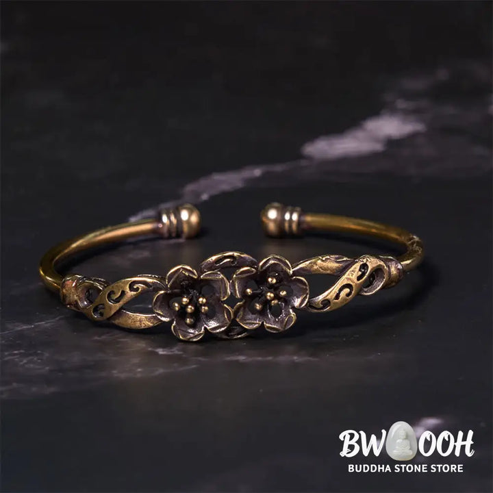 Buddha Stones Flowers Leaves Copper Brass Luck Healing Cuff Bracelet Bangle - BWOOOH - Bracelet Bangle