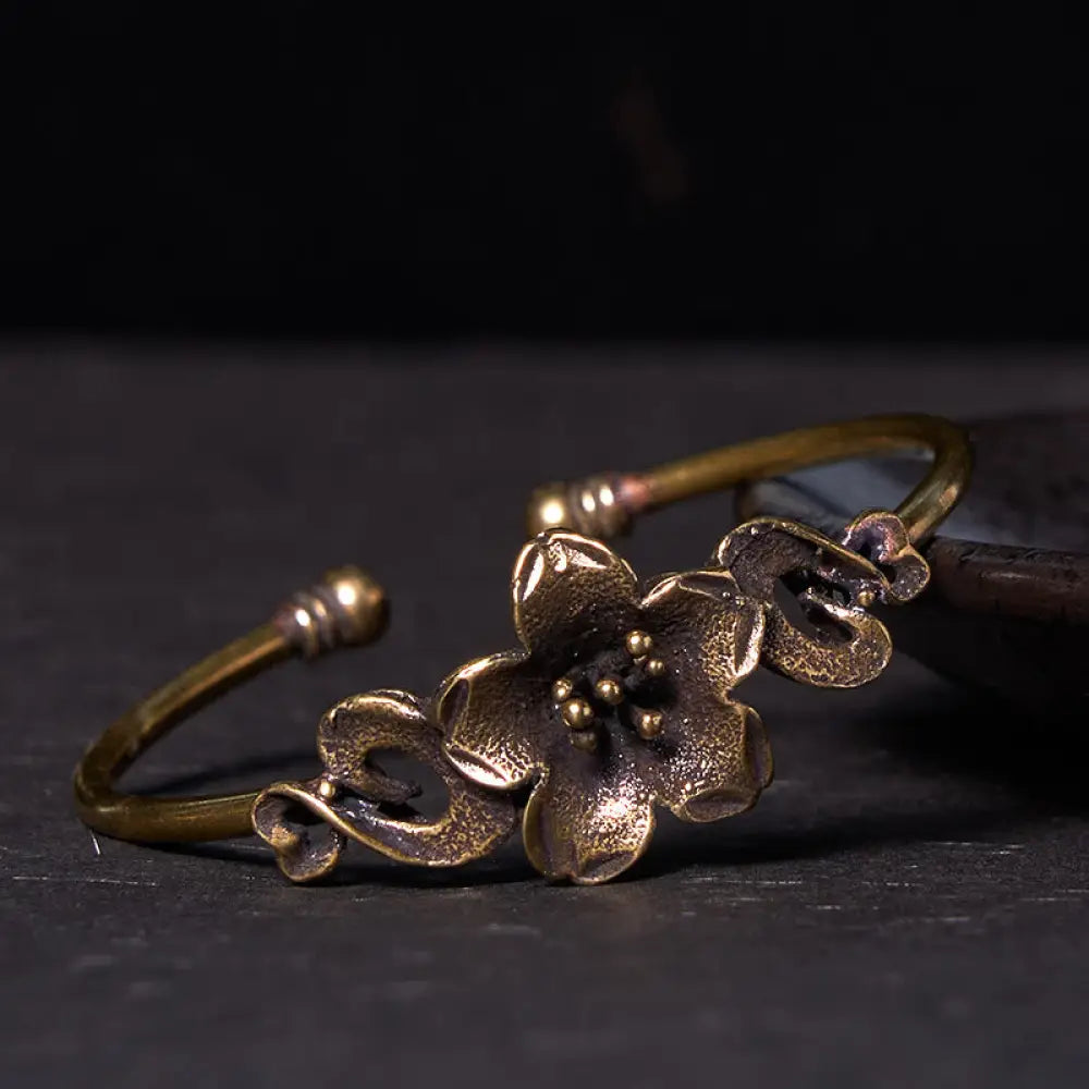 BWOOOH Flowers Leaves Copper Brass Luck Healing Cuff Bracelet Bangle - BWOOOH - Large Blossom(Wrist