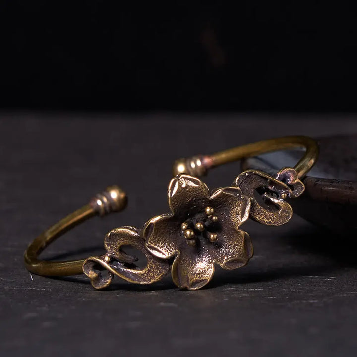 BWOOOH Flowers Leaves Copper Brass Luck Healing Cuff Bracelet Bangle - BWOOOH - Large Blossom(Wrist