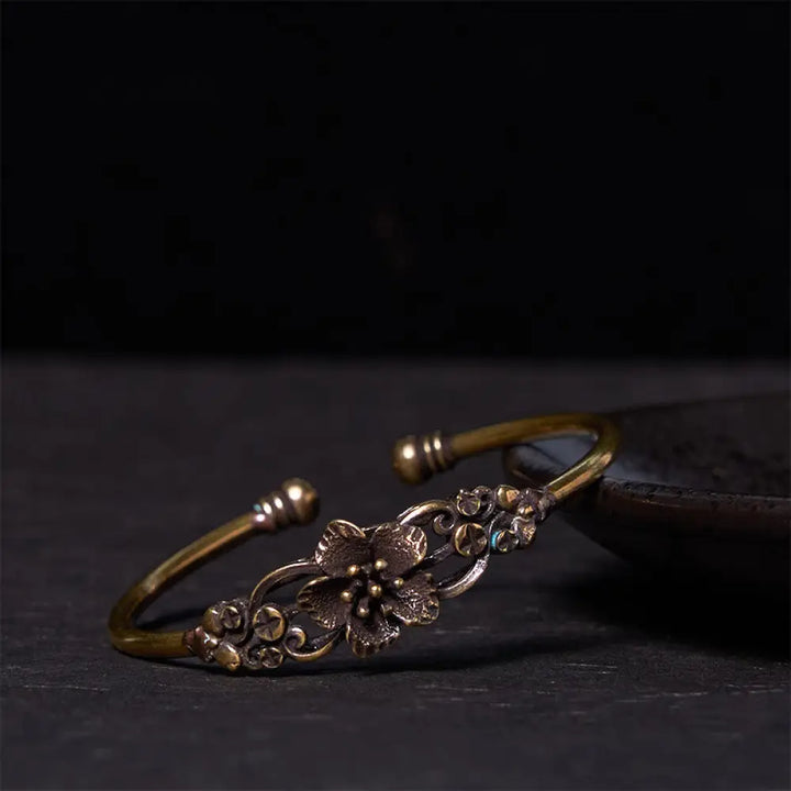 Buddha Stones Flowers Leaves Copper Brass Luck Healing Cuff Bracelet Bangle - BWOOOH - Small Blossom leaves(Wrist