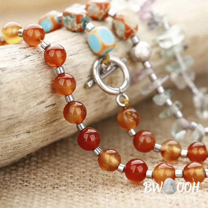 Buddha Stones Fluorite Red Agate Emperor Stone Power Triple Wrap Bracelet - BWOOOH - Fluorite Red Agate Emperor