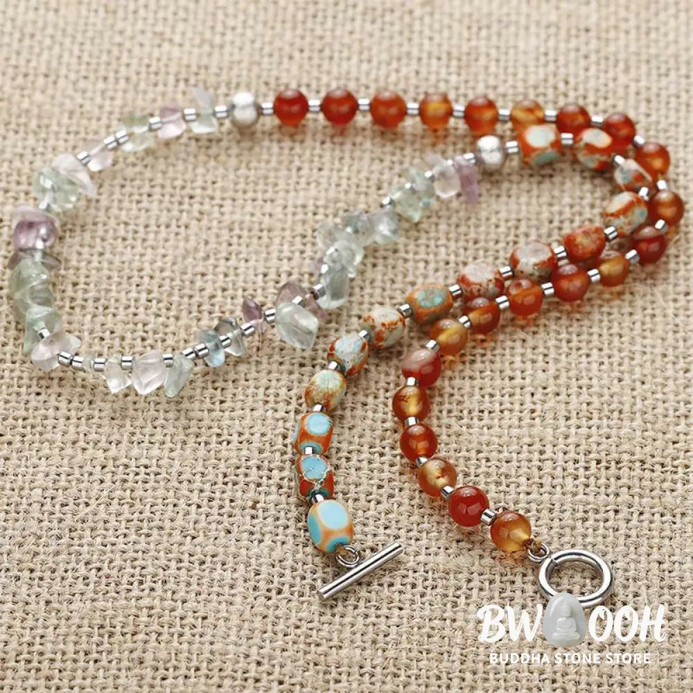 Buddha Stones Fluorite Red Agate Emperor Stone Power Triple Wrap Bracelet - BWOOOH - Fluorite Red Agate Emperor