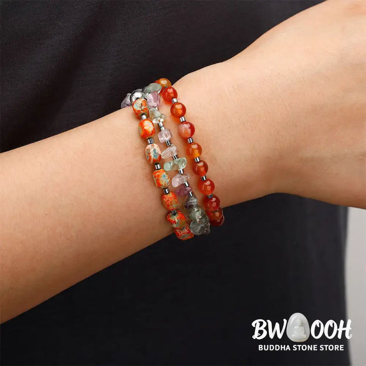 Buddha Stones Fluorite Red Agate Emperor Stone Power Triple Wrap Bracelet - BWOOOH - Fluorite Red Agate Emperor