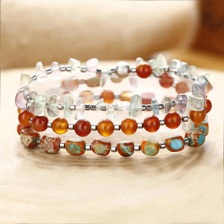 BWOOOH Fluorite Red Agate Emperor Stone Power Triple Wrap Bracelet - BWOOOH - Fluorite Red Agate Emperor