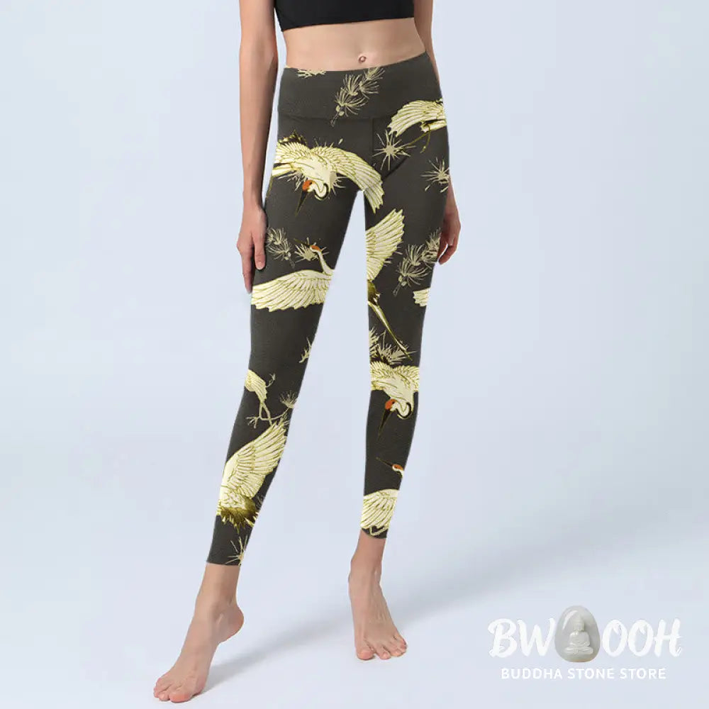 BWOOOH printed yoga leggings - Flying Red-crowned Crane Branch Pine Nee