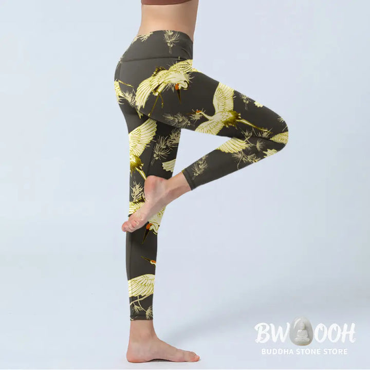 BWOOOH printed yoga leggings - Flying Red-crowned Crane Branch Pine Nee