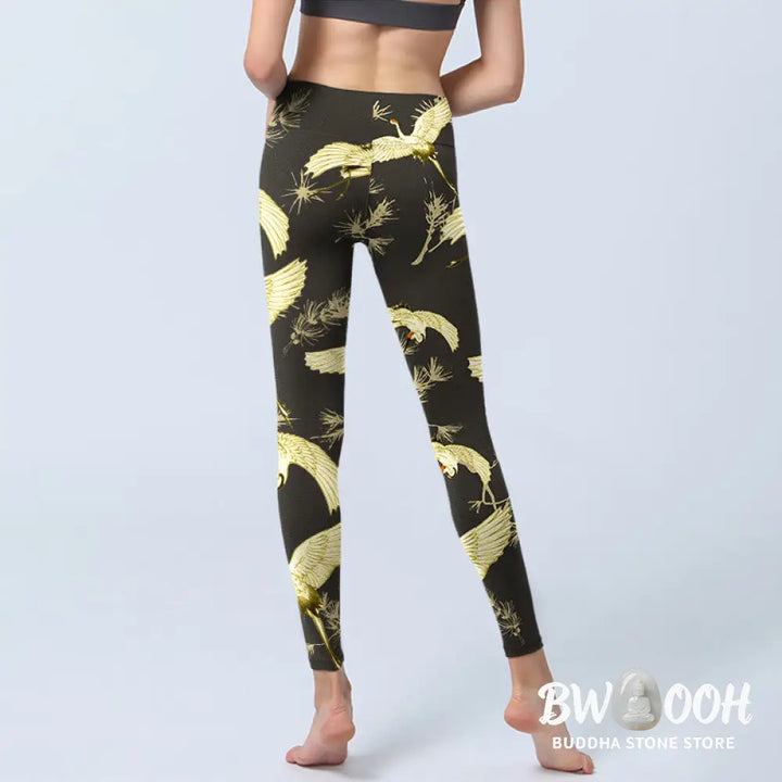 BWOOOH printed yoga leggings - Flying Red-crowned Crane Branch Pine Nee