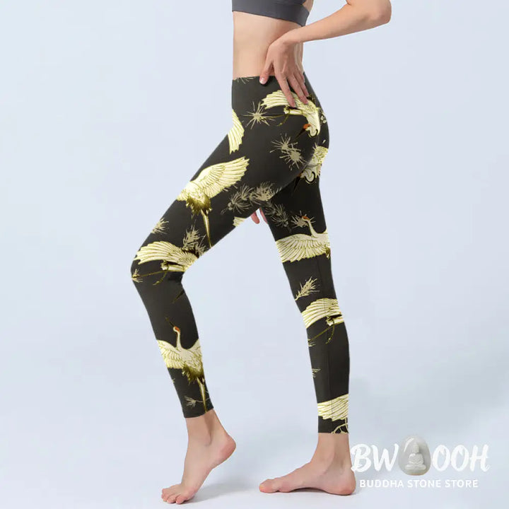 BWOOOH printed yoga leggings - Flying Red-crowned Crane Branch Pine Nee