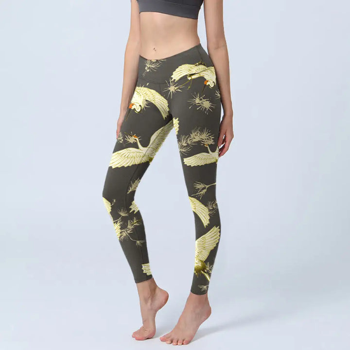 BWOOOH printed yoga leggings - Flying Red-crowned Crane Branch Pine Nee