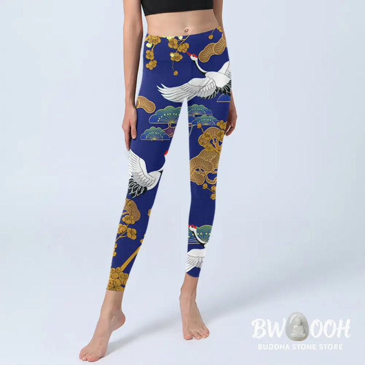BWOOOH printed yoga leggings - Flying Red-Crowned Crane Pine Tree Flowe