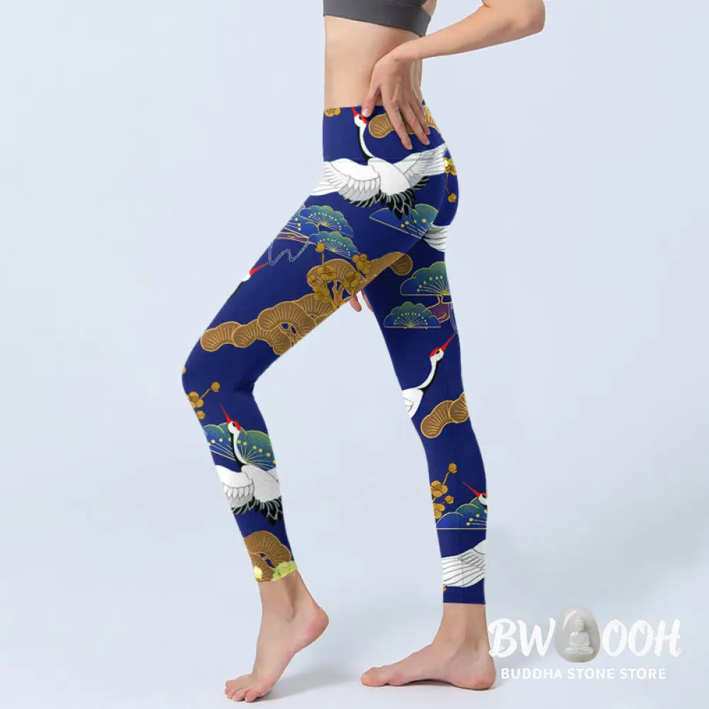 BWOOOH printed yoga leggings - Flying Red-Crowned Crane Pine Tree Flowe