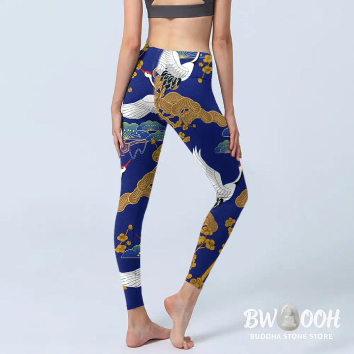 BWOOOH printed yoga leggings - Flying Red-Crowned Crane Pine Tree Flowe