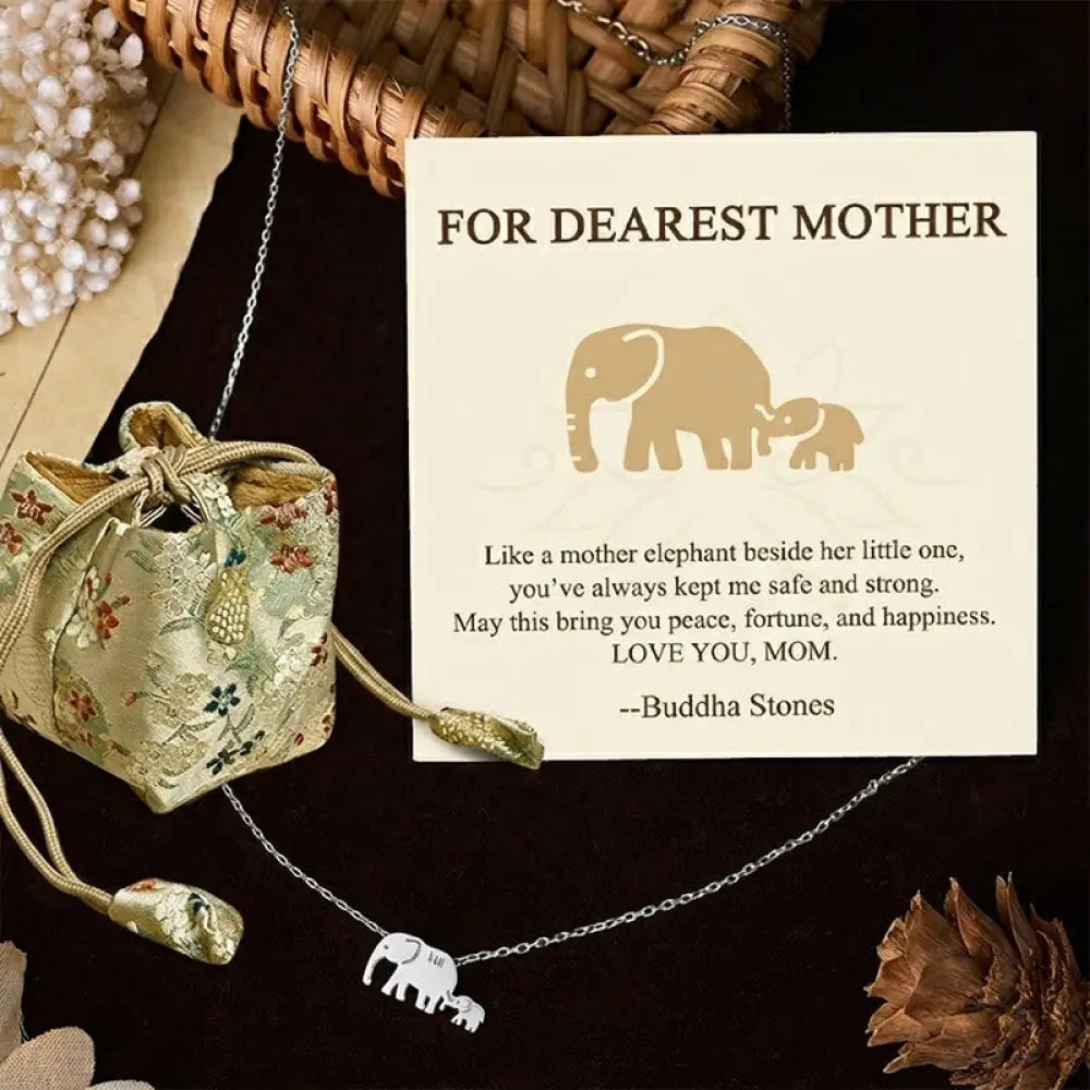 Buddha Stones ’FOR DEAREST MOTHER’ Elephant 925 Sterling Silver Necklace Pendants Includes Gift Message Card - BWOOOH
