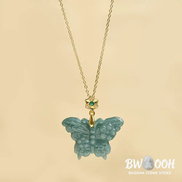 Buddha Stones ’FOR DEAREST MOTHER’ Jade Butterfly Abundance Necklace Pendants Includes Gift Message Card - BWOOOH