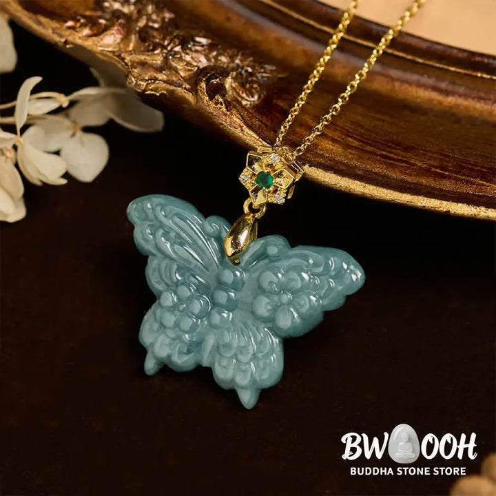 Buddha Stones ’FOR DEAREST MOTHER’ Jade Butterfly Abundance Necklace Pendants Includes Gift Message Card - BWOOOH