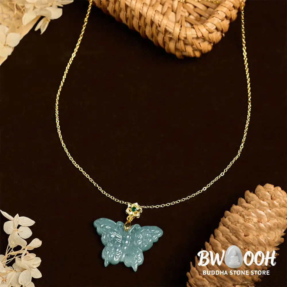 Buddha Stones ’FOR DEAREST MOTHER’ Jade Butterfly Abundance Necklace Pendants Includes Gift Message Card - BWOOOH