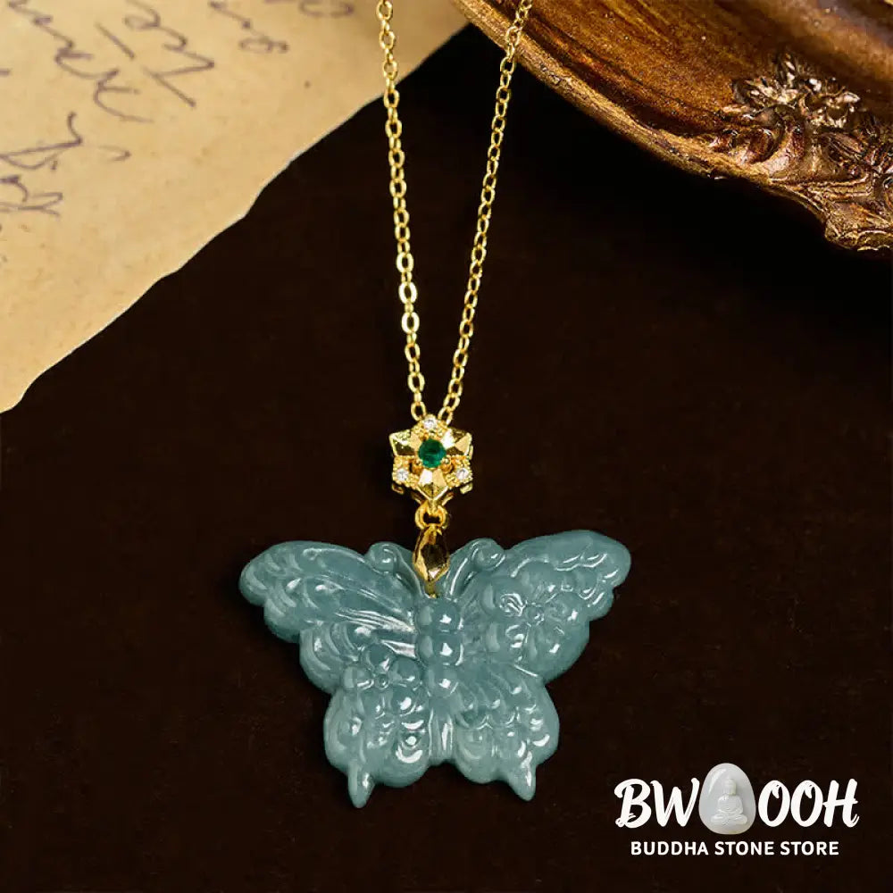 Buddha Stones ’FOR DEAREST MOTHER’ Jade Butterfly Abundance Necklace Pendants Includes Gift Message Card - BWOOOH