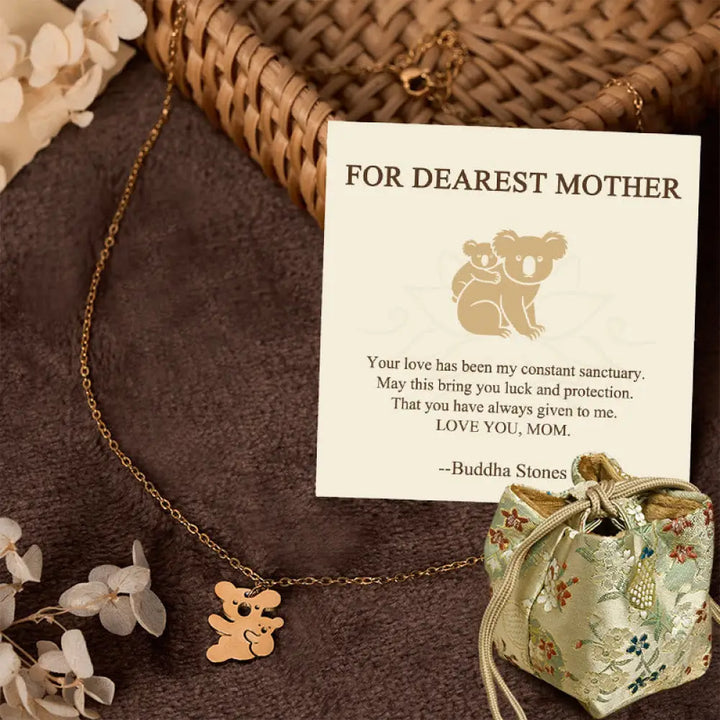Buddha Stones ’FOR DEAREST MOTHER’ Koala Titanium Steel Calm Necklace Pendants Includes Gift Message Card - BWOOOH