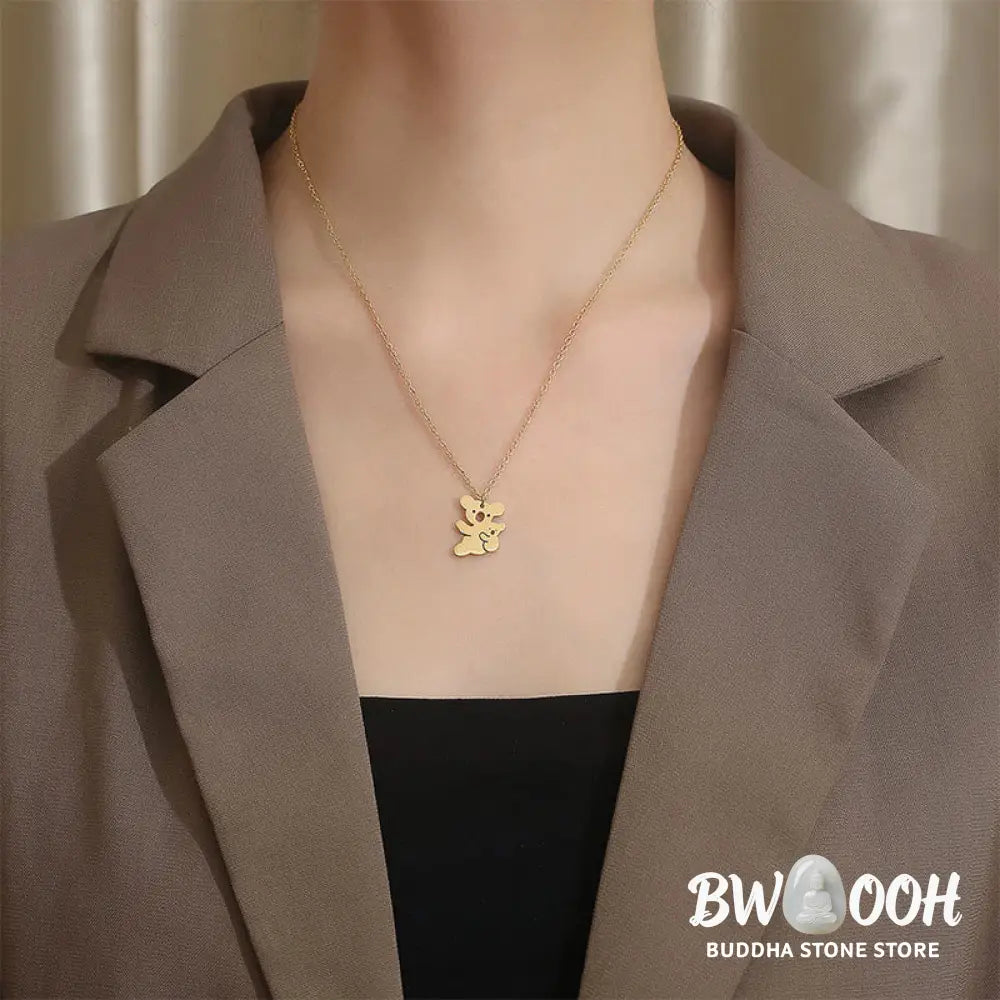 Buddha Stones ’FOR DEAREST MOTHER’ Koala Titanium Steel Calm Necklace Pendants Includes Gift Message Card - BWOOOH