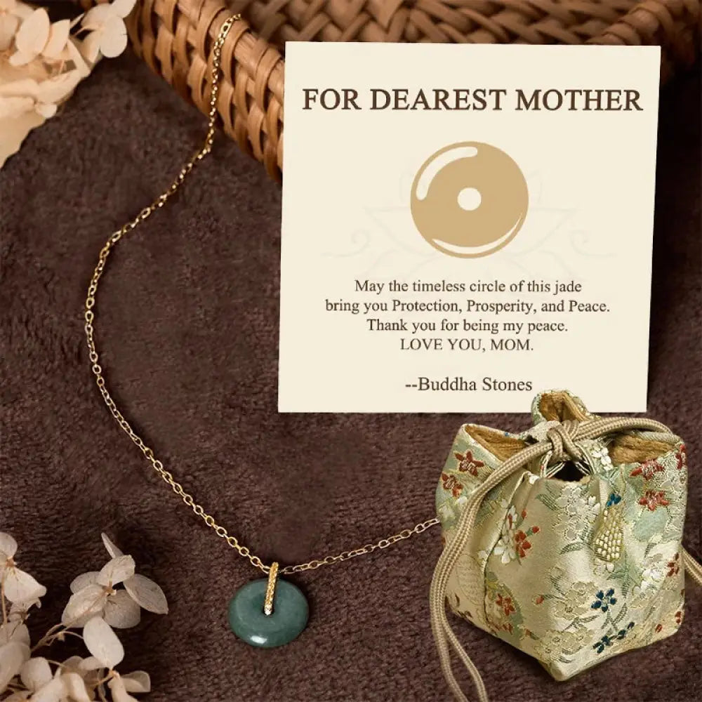 Buddha Stones ’FOR DEAREST MOTHER’ Peace Buckle Jade 925 Sterling Silver Luck Necklace Pendants Includes Gift Message