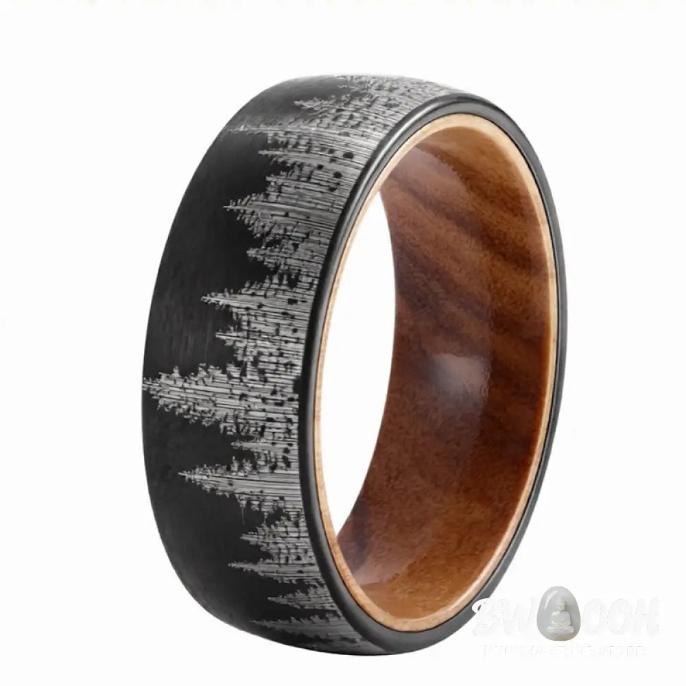 Buddha Stones Forest Pattern Wood Tungsten Steel Strength Ring - Ring