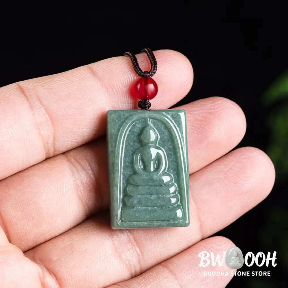 Buddha Stones Formless Buddha Jade Square Amulet Prosperity String Necklace Pendant - BWOOOH - Buddha