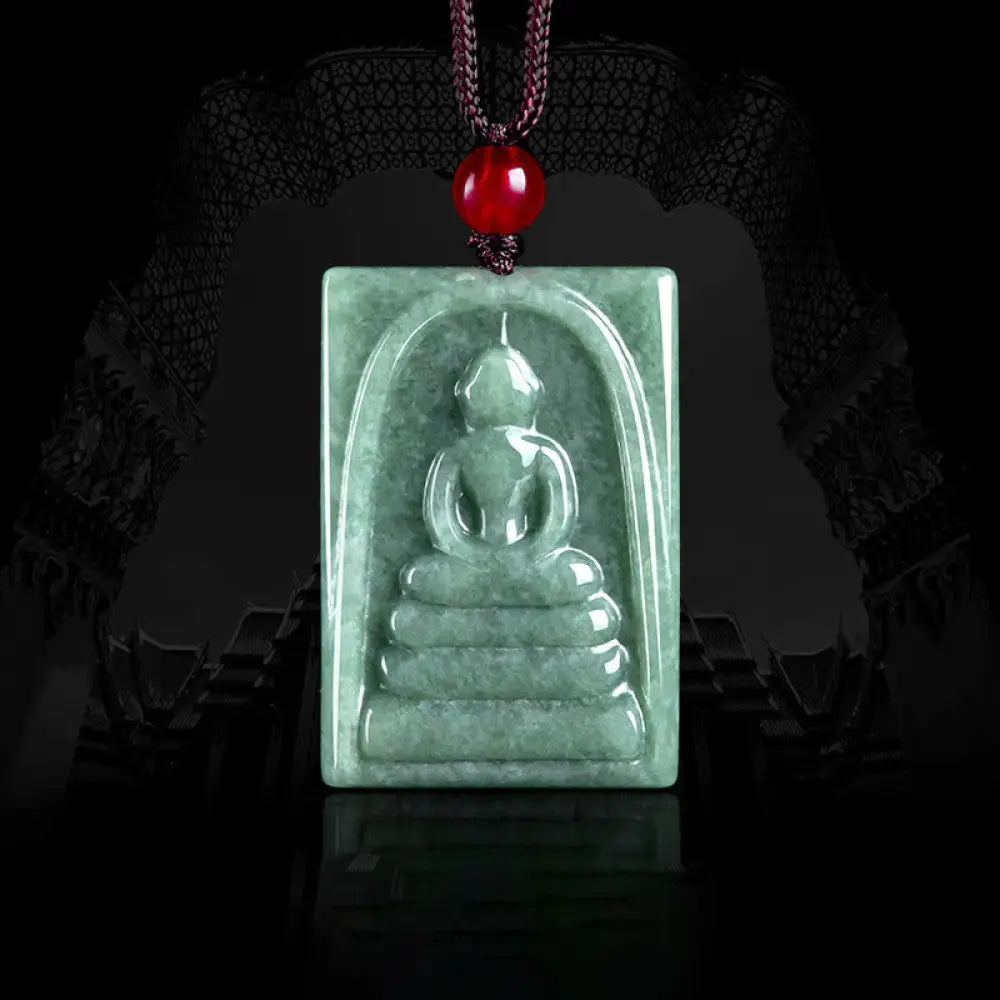Buddha Stones Formless Buddha Jade Square Amulet Prosperity String Necklace Pendant - BWOOOH - Buddha