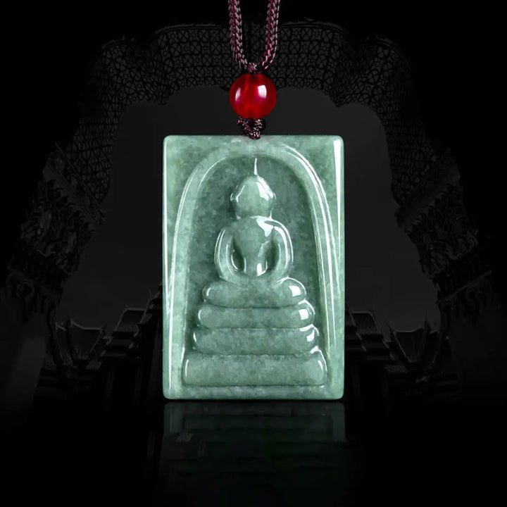 Buddha Stones Formless Buddha Jade Square Amulet Prosperity String Necklace Pendant - BWOOOH - Buddha