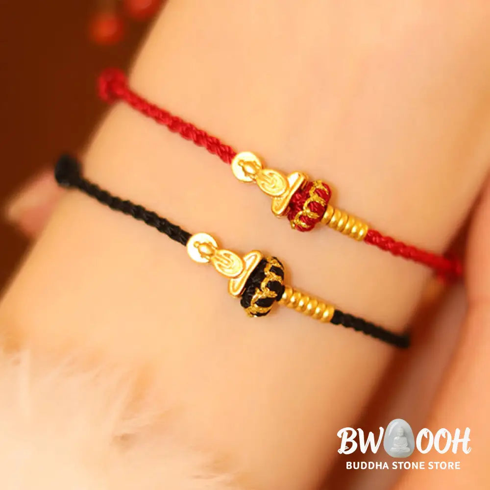 Buddha Stones Formless Buddha Lotus Knot Red String Protection Braided Bracelet - Bracelet