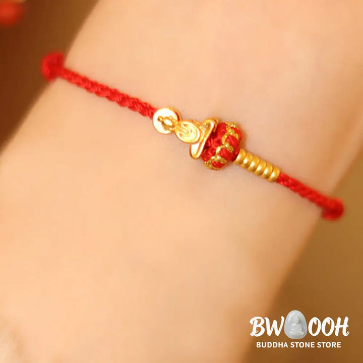 Buddha Stones Formless Buddha Lotus Knot Red String Protection Braided Bracelet - Bracelet