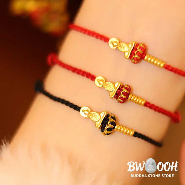 Buddha Stones Formless Buddha Lotus Knot Red String Protection Braided Bracelet - Bracelet