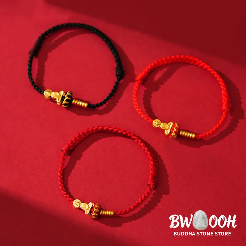 Buddha Stones Formless Buddha Lotus Knot Red String Protection Braided Bracelet - Bracelet