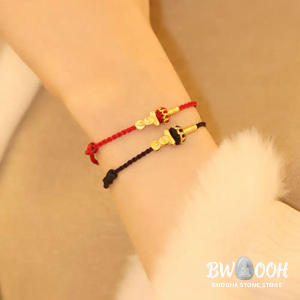 Buddha Stones Formless Buddha Lotus Knot Red String Protection Braided Bracelet - Bracelet