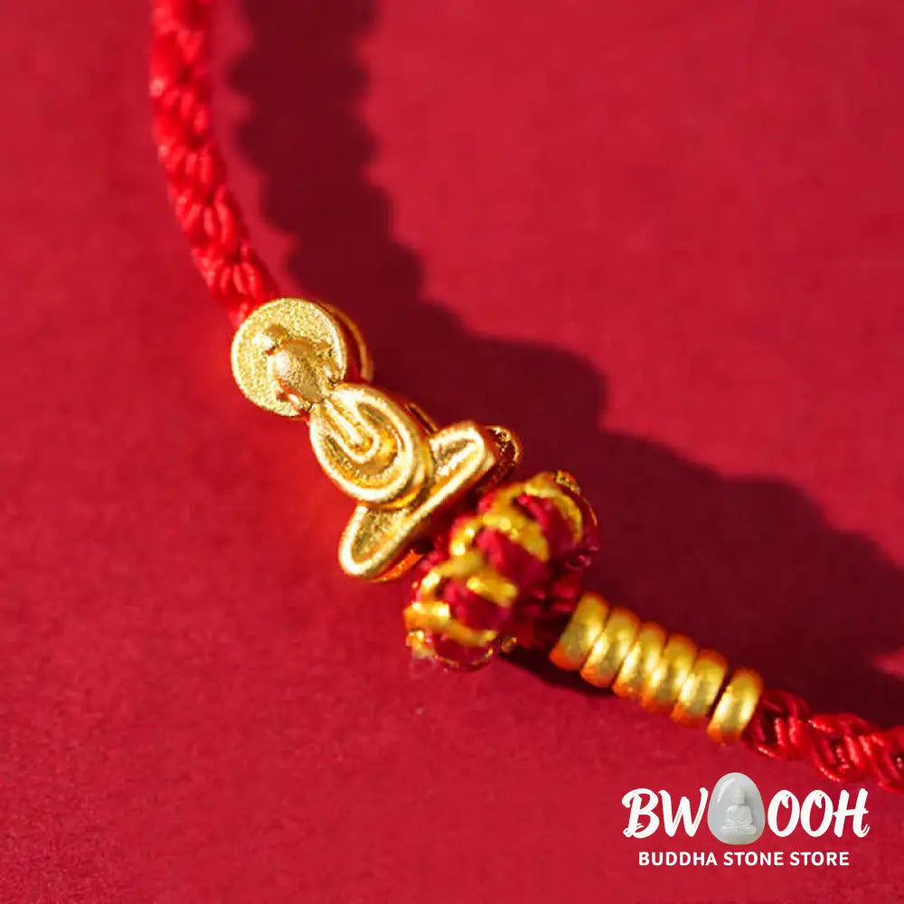 Buddha Stones Formless Buddha Lotus Knot Red String Protection Braided Bracelet - Bracelet