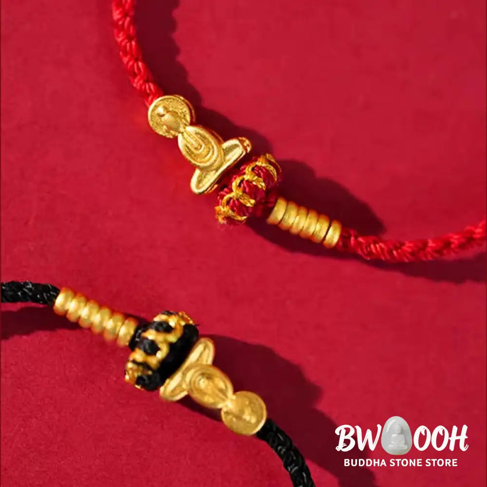 Buddha Stones Formless Buddha Lotus Knot Red String Protection Braided Bracelet - Bracelet
