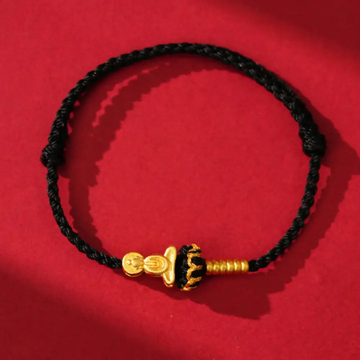 Buddha Stones Formless Buddha Lotus Knot Red String Protection Braided Bracelet - Black String(Wrist Circumference: