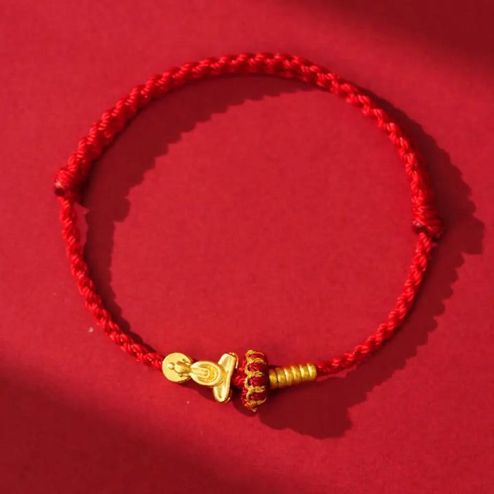 Buddha Stones Formless Buddha Lotus Knot Red String Protection Braided Bracelet - Darkred String(Wrist Circumference: