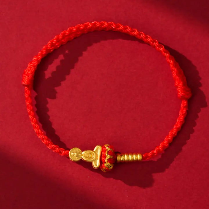 Buddha Stones Formless Buddha Lotus Knot Red String Protection Braided Bracelet - Red String(Wrist Circumference: