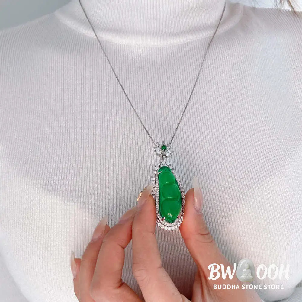 Buddha Stones Fortune Bean Cyan Jade Luck Necklace Pendant - BWOOOH - Cyan Jade(Success♥Healing) - Necklaces &amp; Pendants