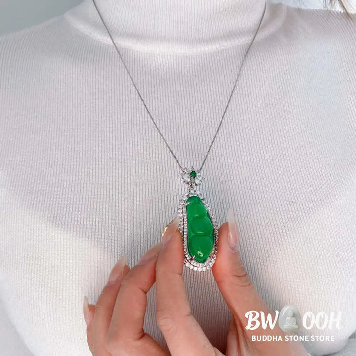 Buddha Stones Fortune Bean Cyan Jade Luck Necklace Pendant - BWOOOH - Cyan Jade(Success♥Healing) - Necklaces &amp; Pendants