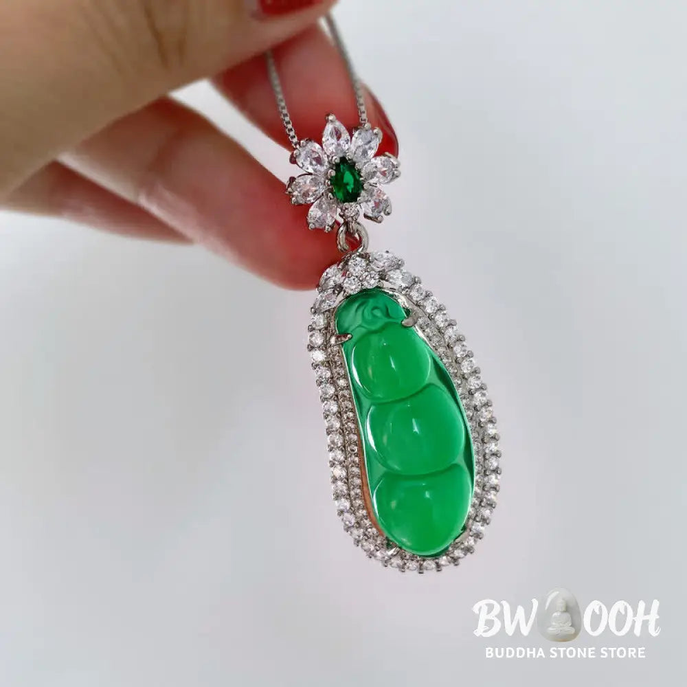 Buddha Stones Fortune Bean Cyan Jade Luck Necklace Pendant - BWOOOH - Cyan Jade(Success♥Healing) - Necklaces &amp; Pendants