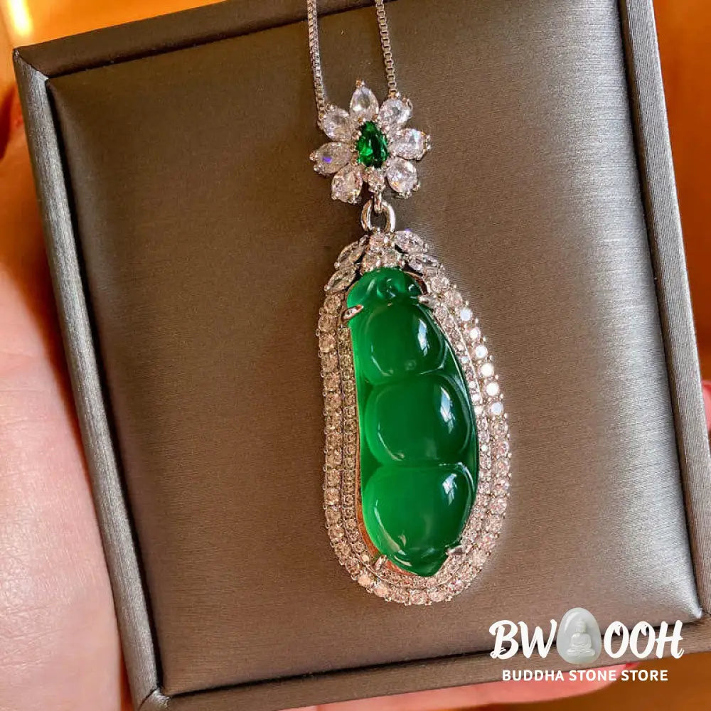 Buddha Stones Fortune Bean Cyan Jade Luck Necklace Pendant - BWOOOH - Cyan Jade(Success♥Healing) - Necklaces &amp; Pendants