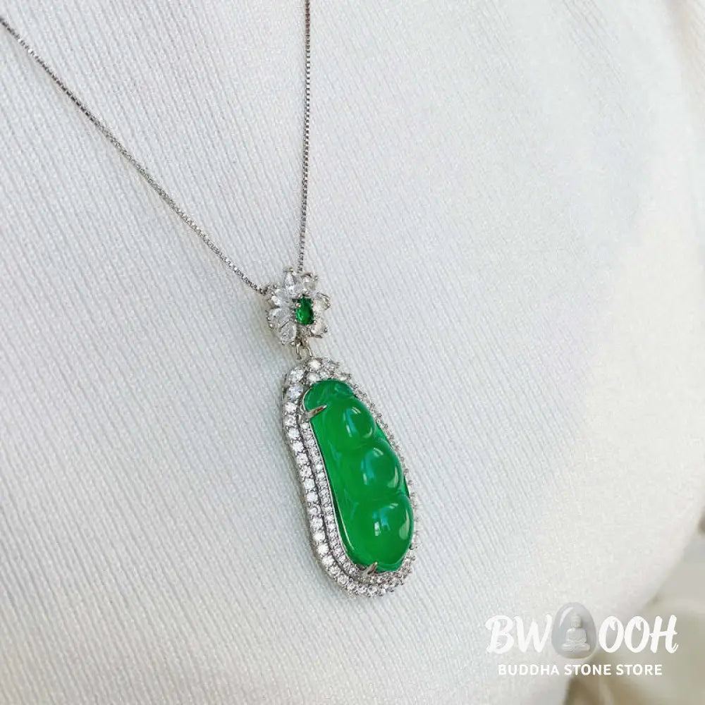 Buddha Stones Fortune Bean Cyan Jade Luck Necklace Pendant - BWOOOH - Cyan Jade(Success♥Healing) - Necklaces &amp; Pendants