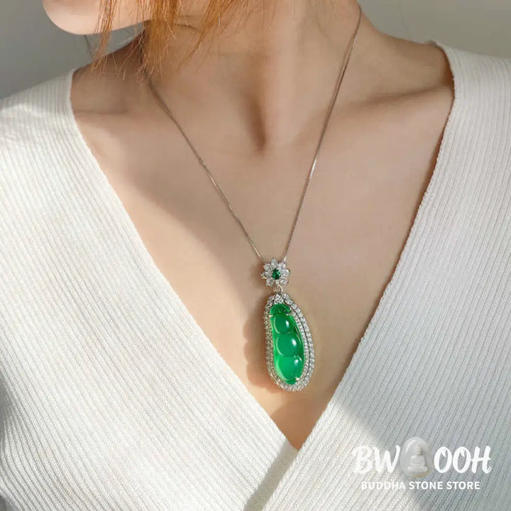 Buddha Stones Fortune Bean Cyan Jade Luck Necklace Pendant - BWOOOH - Cyan Jade(Success♥Healing) - Necklaces &amp; Pendants