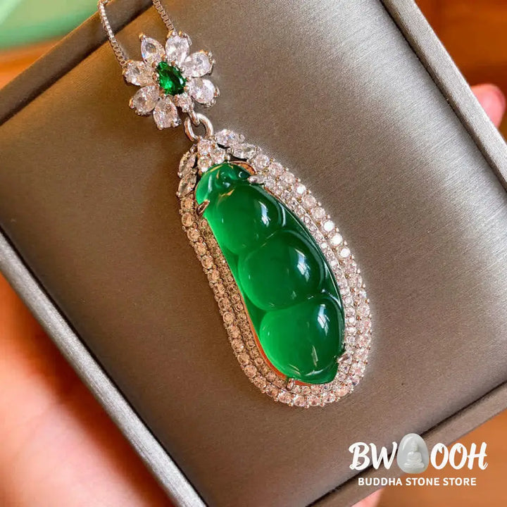 Buddha Stones Fortune Bean Cyan Jade Luck Necklace Pendant - BWOOOH - Cyan Jade(Success♥Healing) - Necklaces &amp; Pendants